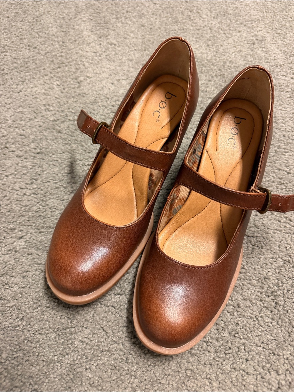 b.o.c. Brown Mary Jane Leather Heels with Buckle Strap